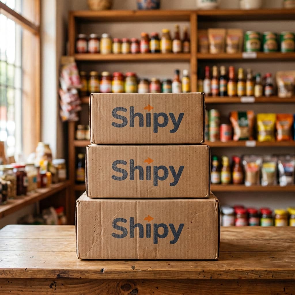 Cajas de Shipy sobre el mostrador de un negocio afiliado
